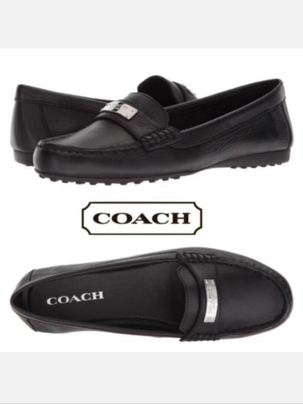 Coach Fredrica Pebbled Leather Loafers Black Size 8.5